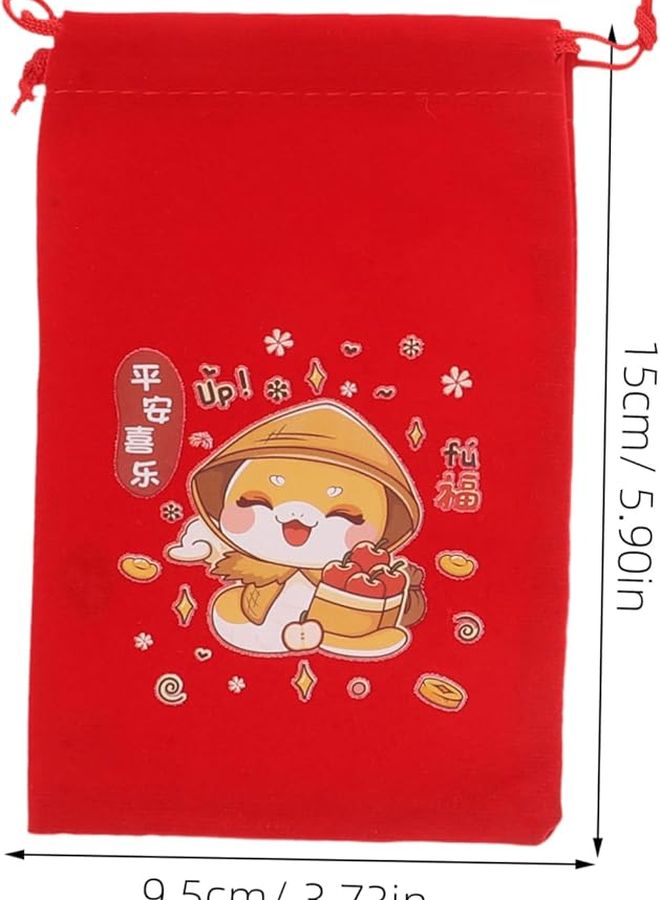 Year Of The Snake 6pcs Red Candy Bags Drawstring Goodie Pouches For Lunar New Year - Image 2